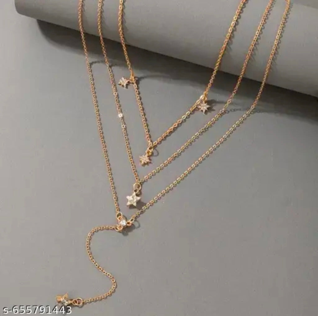 Elegant 3 Layer Gold Star Pendant Necklace for Women | Trendy Aesthetic Jewelry
