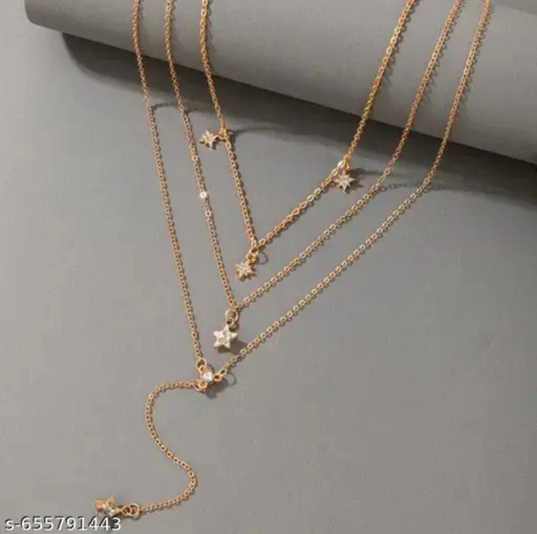 Elegant 3 Layer Gold Star Pendant Necklace for Women | Trendy Aesthetic Jewelry