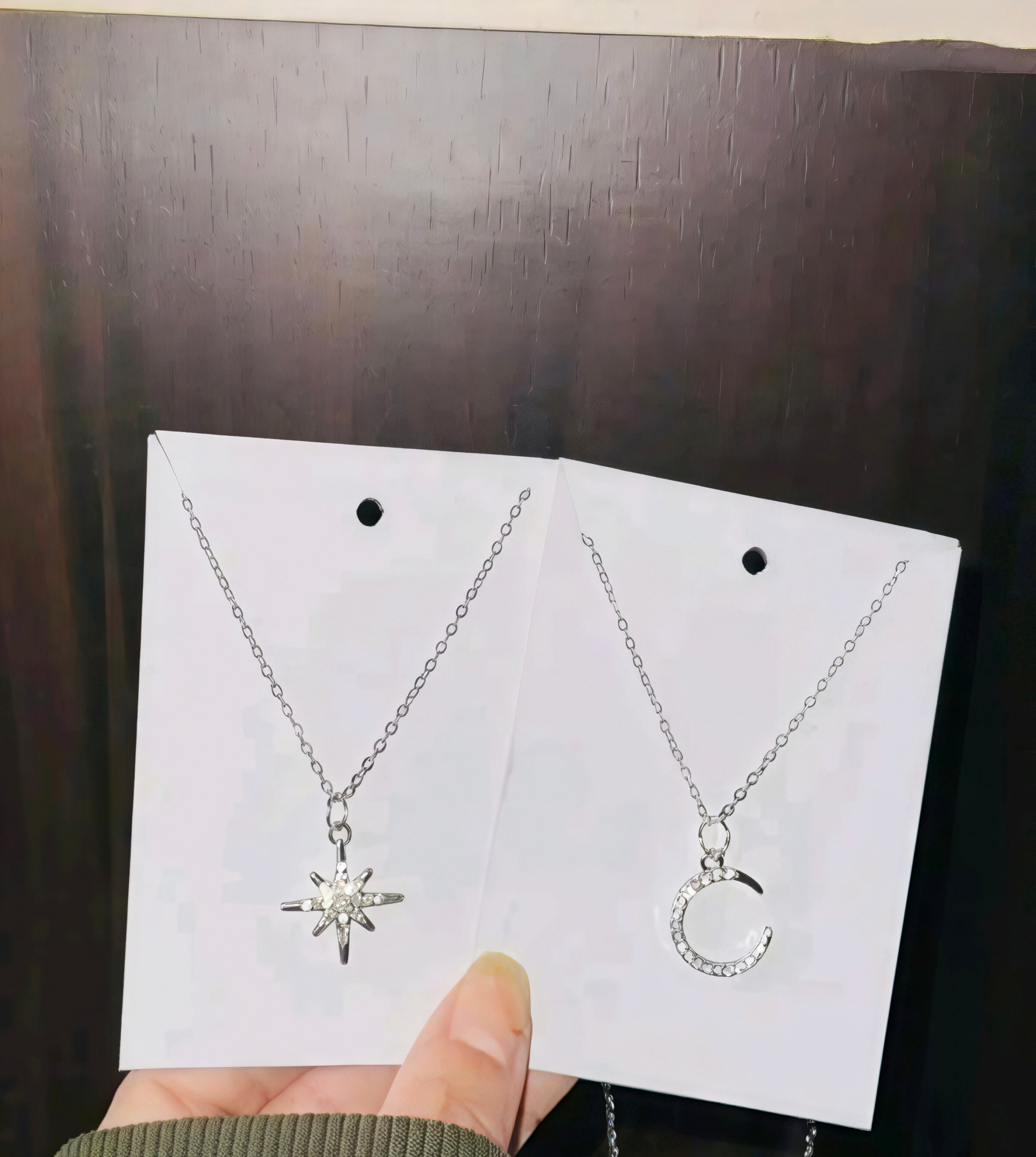 Moon & Star Pendant Necklace Set for Women | Minimal Aesthetic Crystal Design | Elegant Silver Daily Wear Jewellery