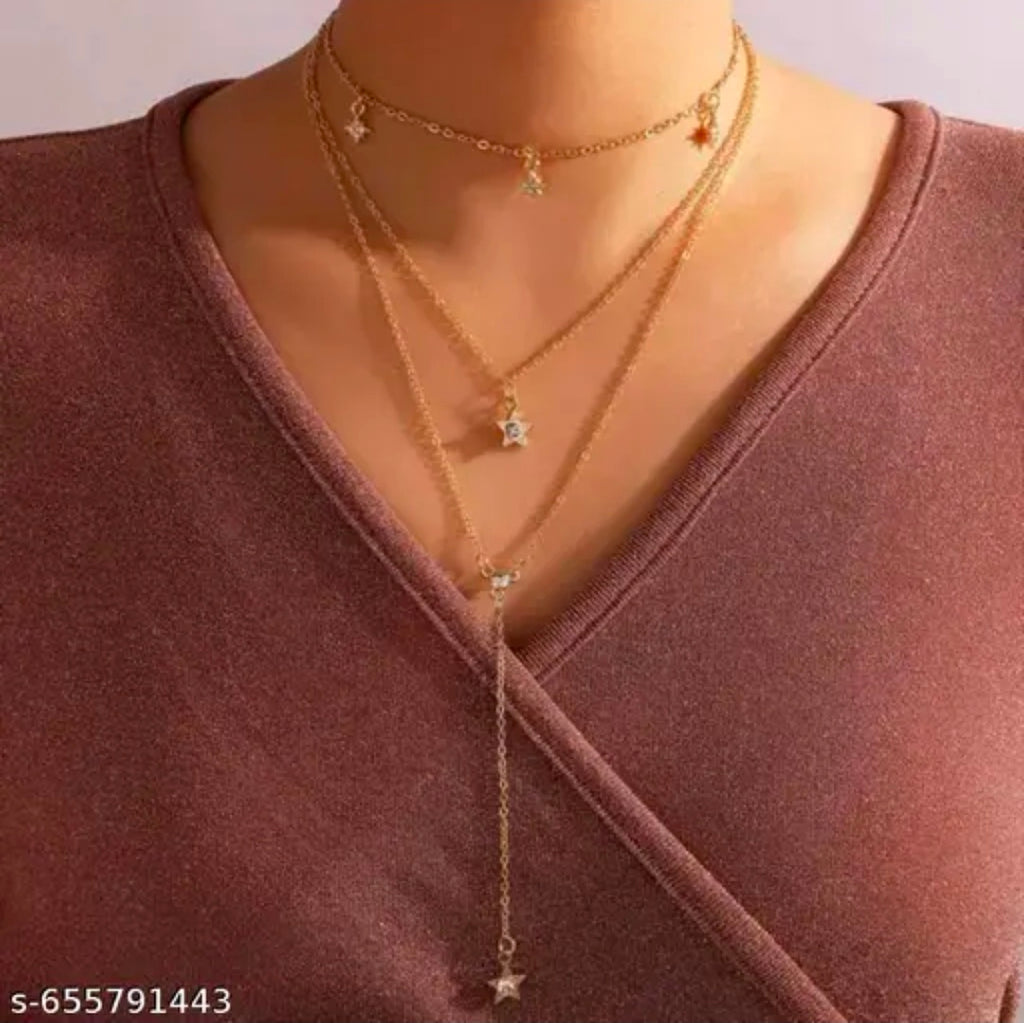 Elegant 3 Layer Gold Star Pendant Necklace for Women | Trendy Aesthetic Jewelry