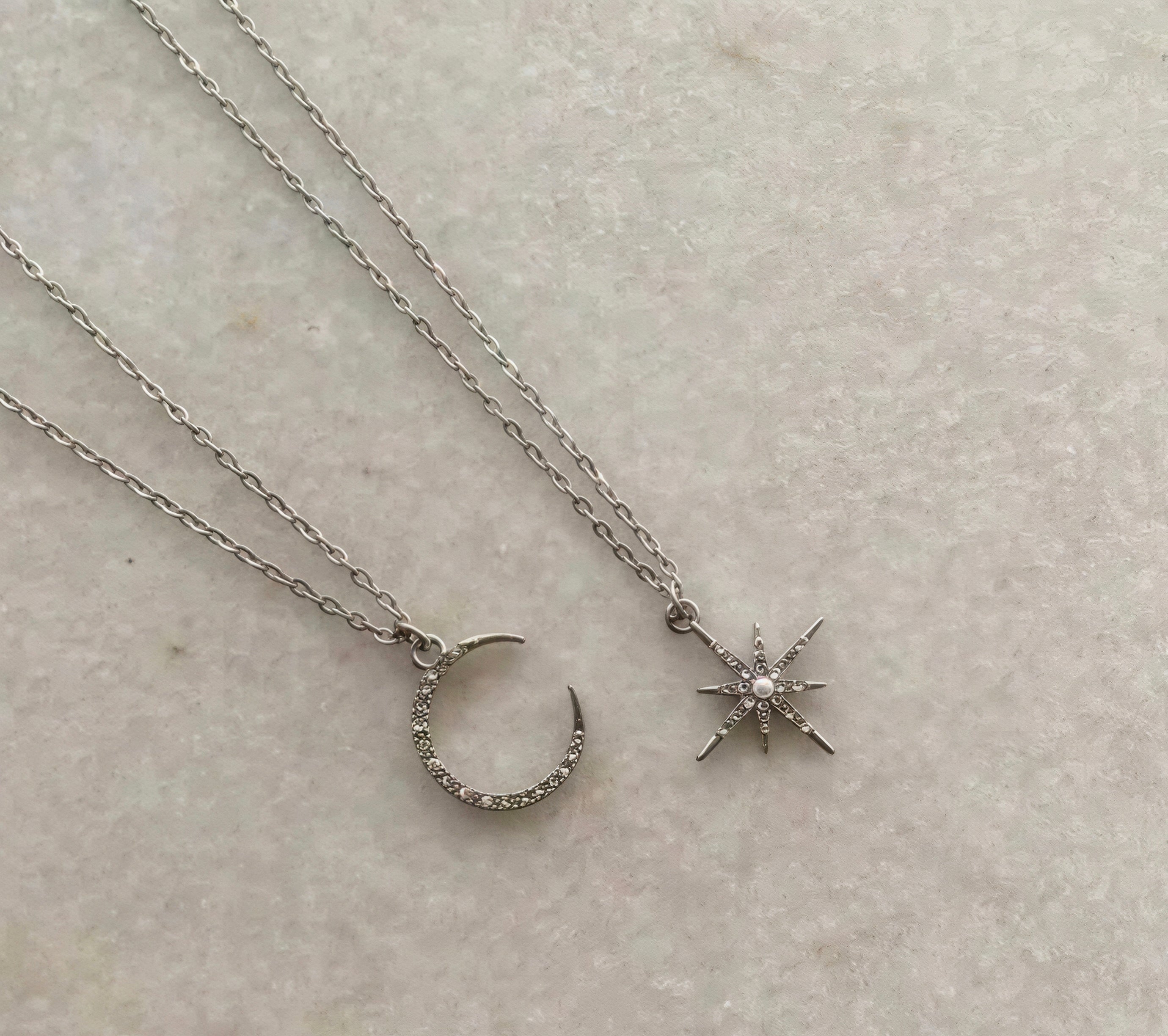 Moon & Star Pendant Necklace Set for Women | Minimal Aesthetic Crystal Design | Elegant Silver Daily Wear Jewellery